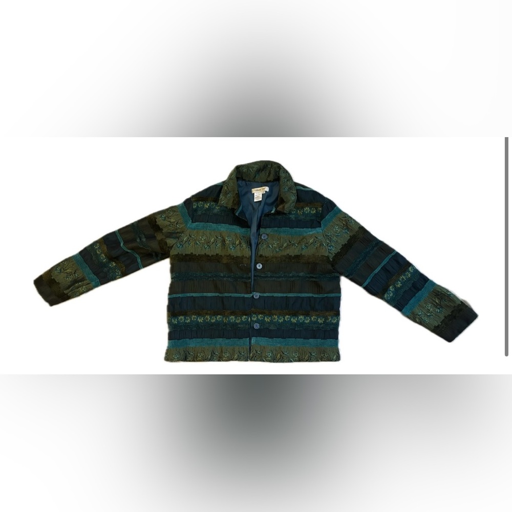 Coldwater Creek green embroidered tapestry jacket- EUC- Size Large-